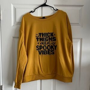 SHEIN Mustard Yellow Spooky Graphic Sweater